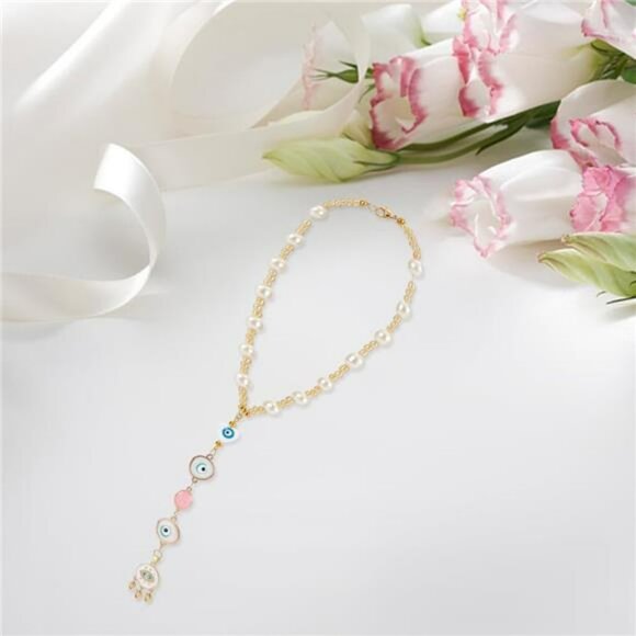 Heart evil eye car mirror hanging charm beaded rearview ornament sun catcher dec - Picture 7 of 8